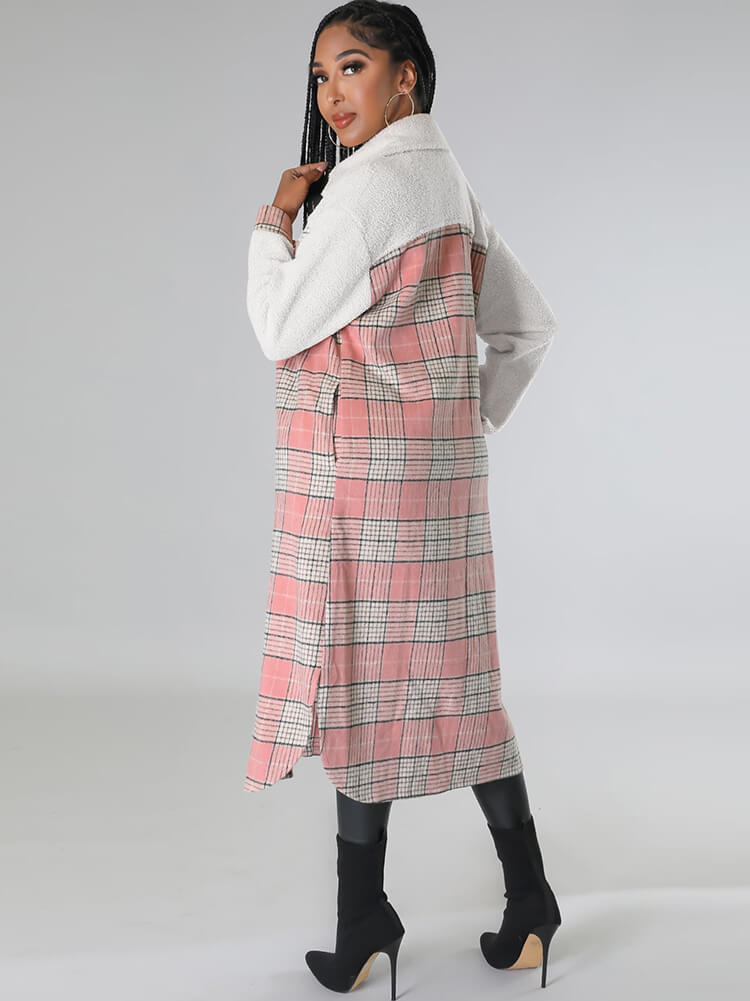 Woolen Long Sleeve Plaid Print Coats