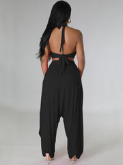 Tie Up Backless Crop Top & Harem Long Pants