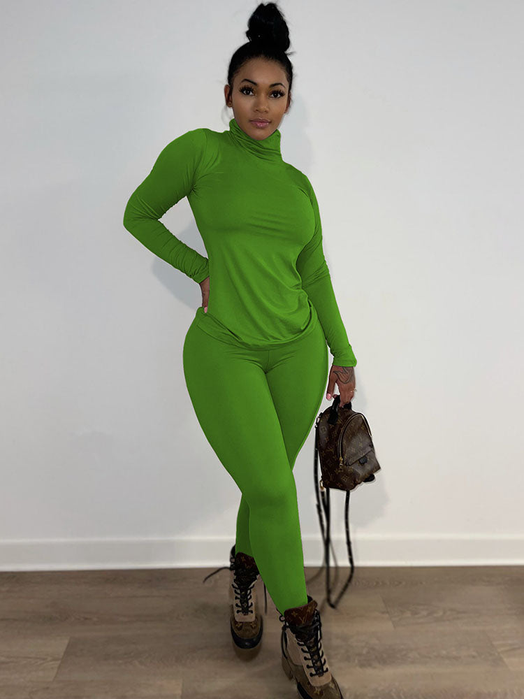 Two Piece Long Sleeve High Neck Legging Pants Outfits