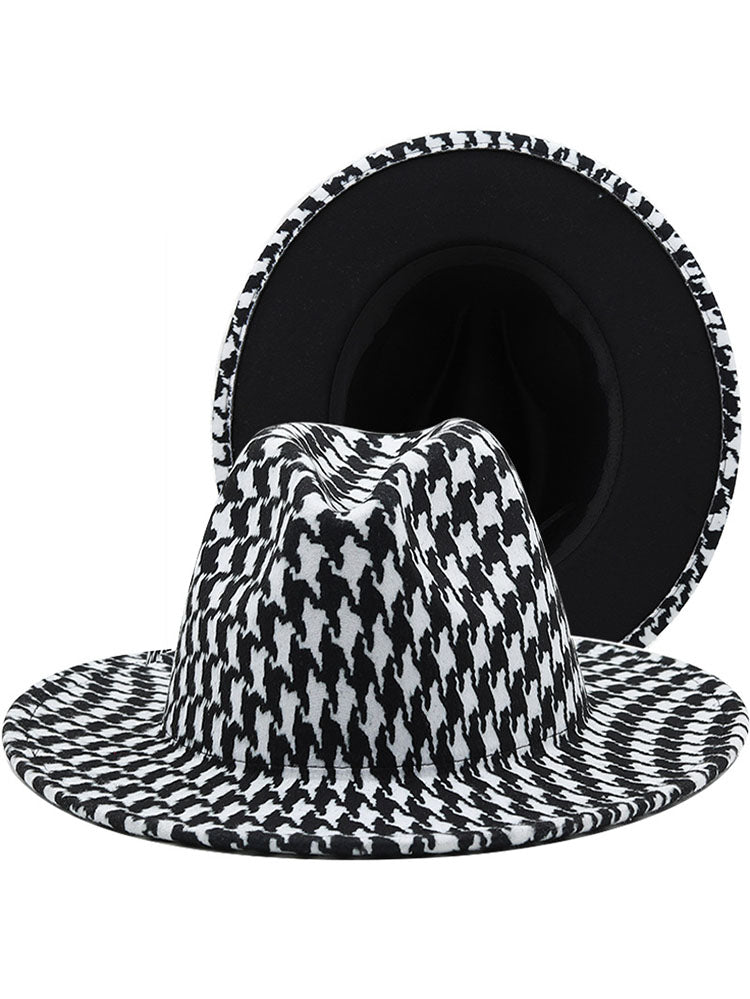 Houndstooth Woolen Retro Fedora Hat