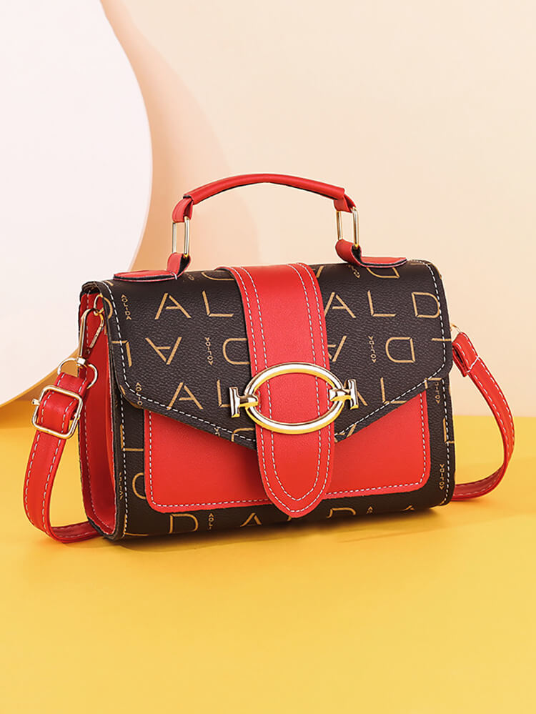 Letter Print Color Block Crossbody Bag