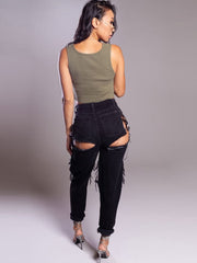 Denim High Waist Cut Out Bodycon Pants