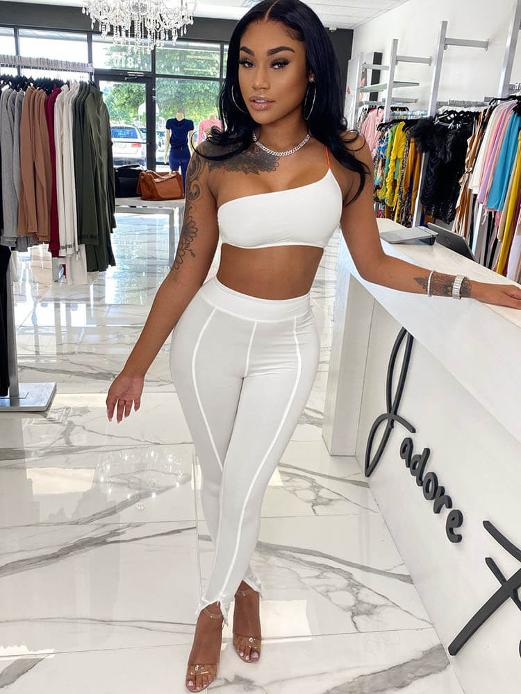 One Shoulder Strap Crop Top & High Waist Legging