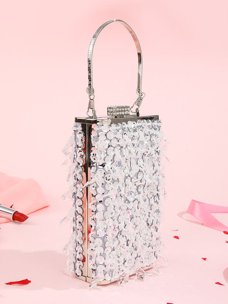 Glitter Beaded Cuboid Party Crossbody Bags