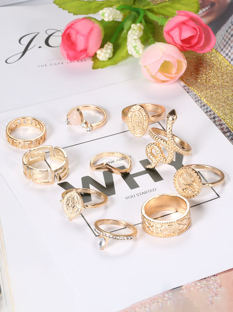 Rhinesrone Rings Ten Piece Snake Rhinestone Rings Sets – Viho Shop