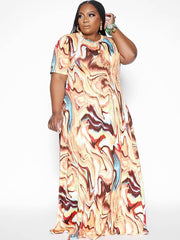 Short Sleeve Tie Dye Print Maxi Dresses