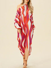 Colorful Striped Sexy Halter Neck Tie Maxi Dresses