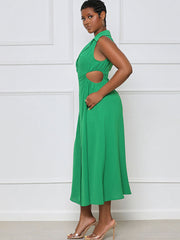 Lapel V Neck Sleeveless Maxi Dresses