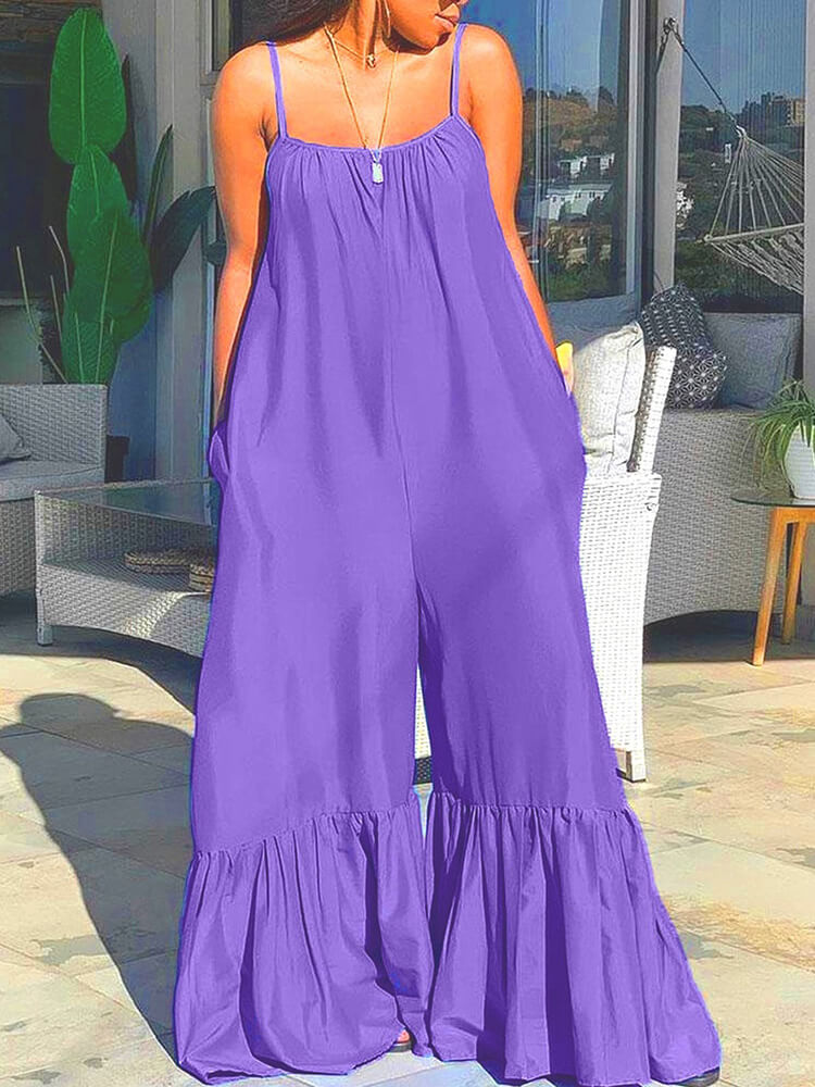 Spaghetti Strap Sleeveless Wide Leg Jumpsuit