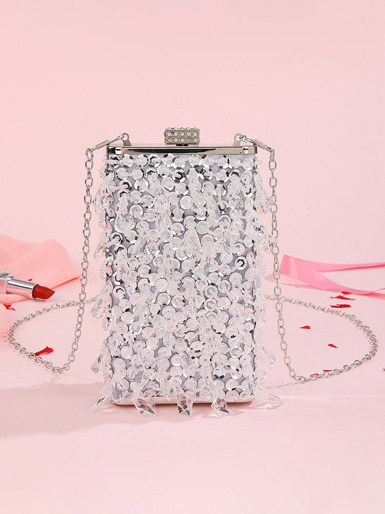 Glitter Beaded Cuboid Party Crossbody Bags