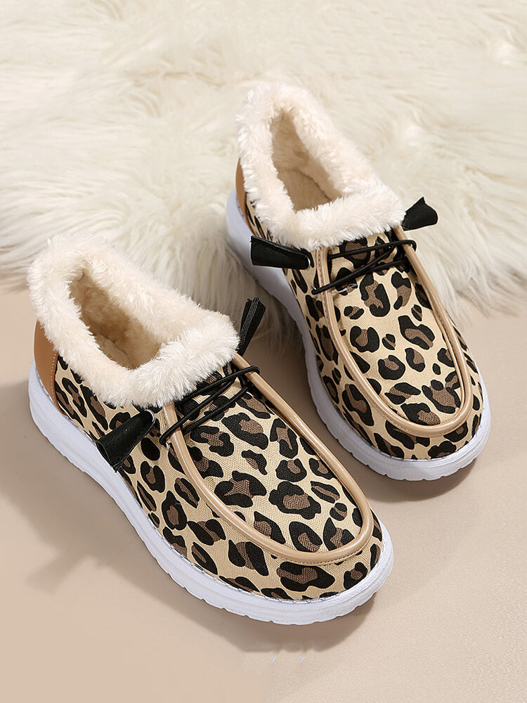 Leopard Slip-On Flat Warm Durable Shoes