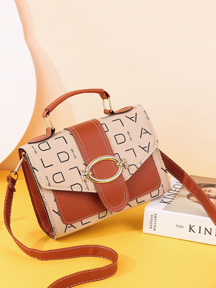 Letter Print Color Block Crossbody Bag