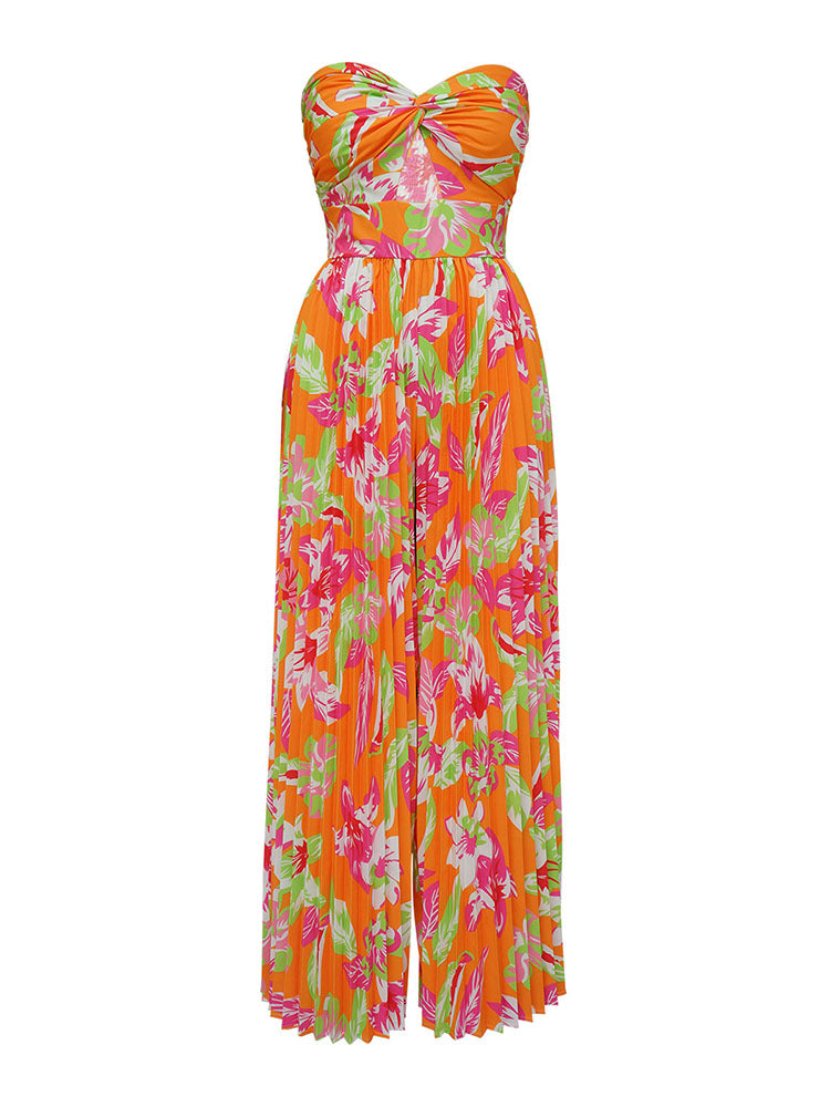 Sleeveless Backless Floral Wide Leg Jumpsuit