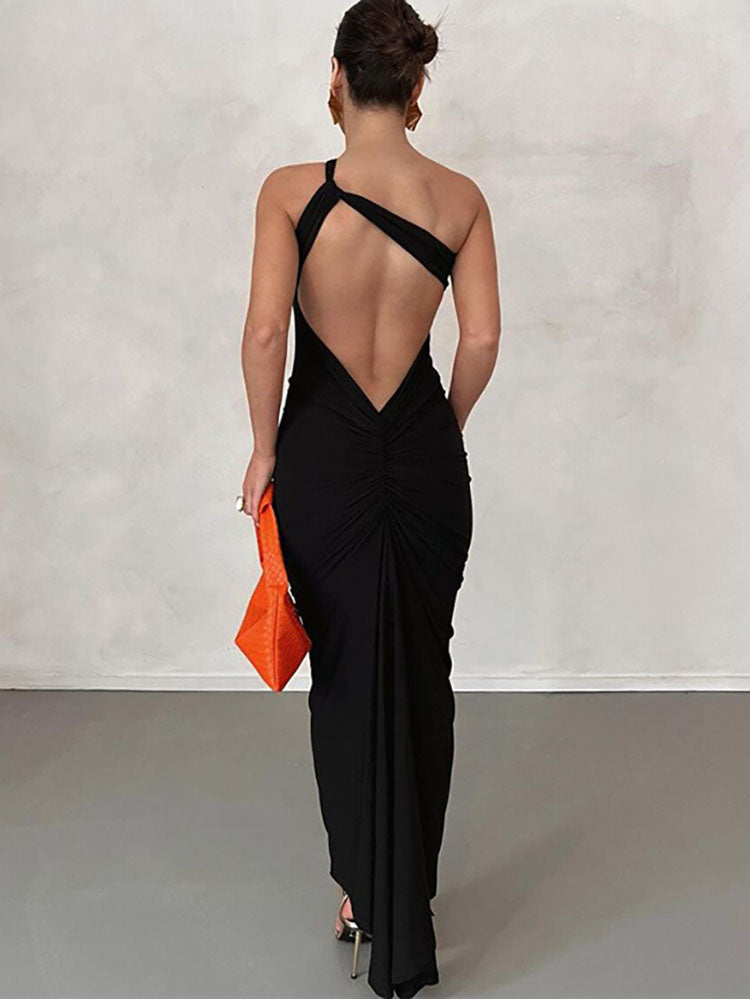 Sleeveless One Shoulder Bodycon Maxi Dresses