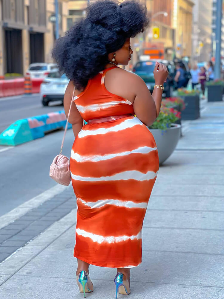 Sleevelesss Tie Dye Striped Maxi Dresses