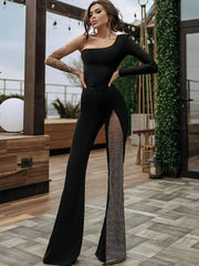 High Waist Bodycon One Shoulder Sleeveless Jumpsuit