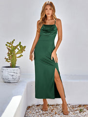 Sleeveless Ruched Side Split Maxi Dresses