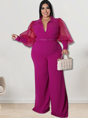 Plus Size Mesh Puff Sleeve Jumpsuits