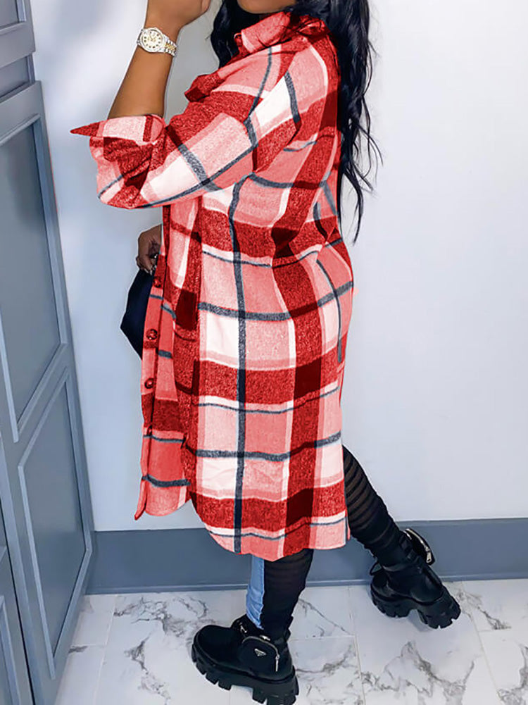 Plaid Button Down Long Shirt Coats