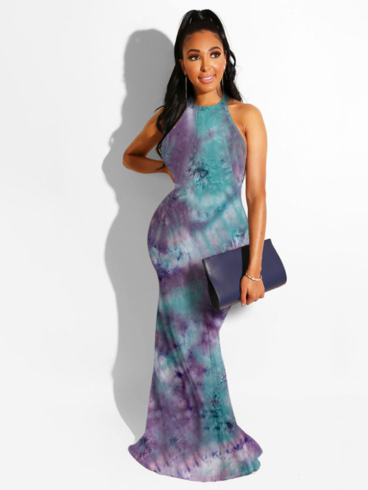 Sleecveless Cut Out Print Maxi Dresses