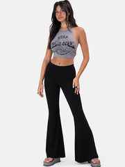 Halter Neck Letter Print Backless Crop Tops