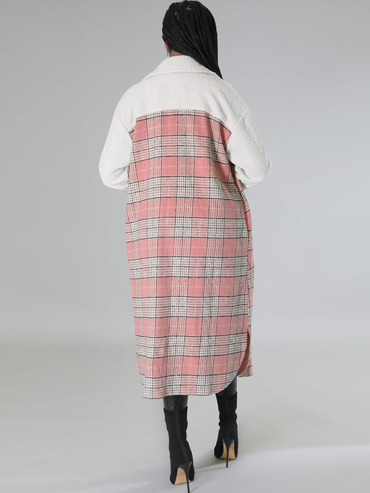 Woolen Long Sleeve Plaid Print Coats