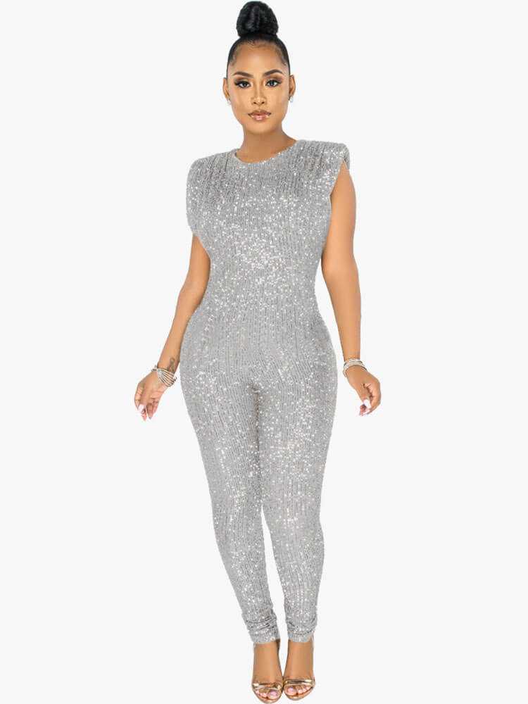 Sleeveless Sequins High Waist Bodycon Jumpsuits