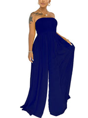 Off Shoulder Solid Color Wide Leg Jumpsuits