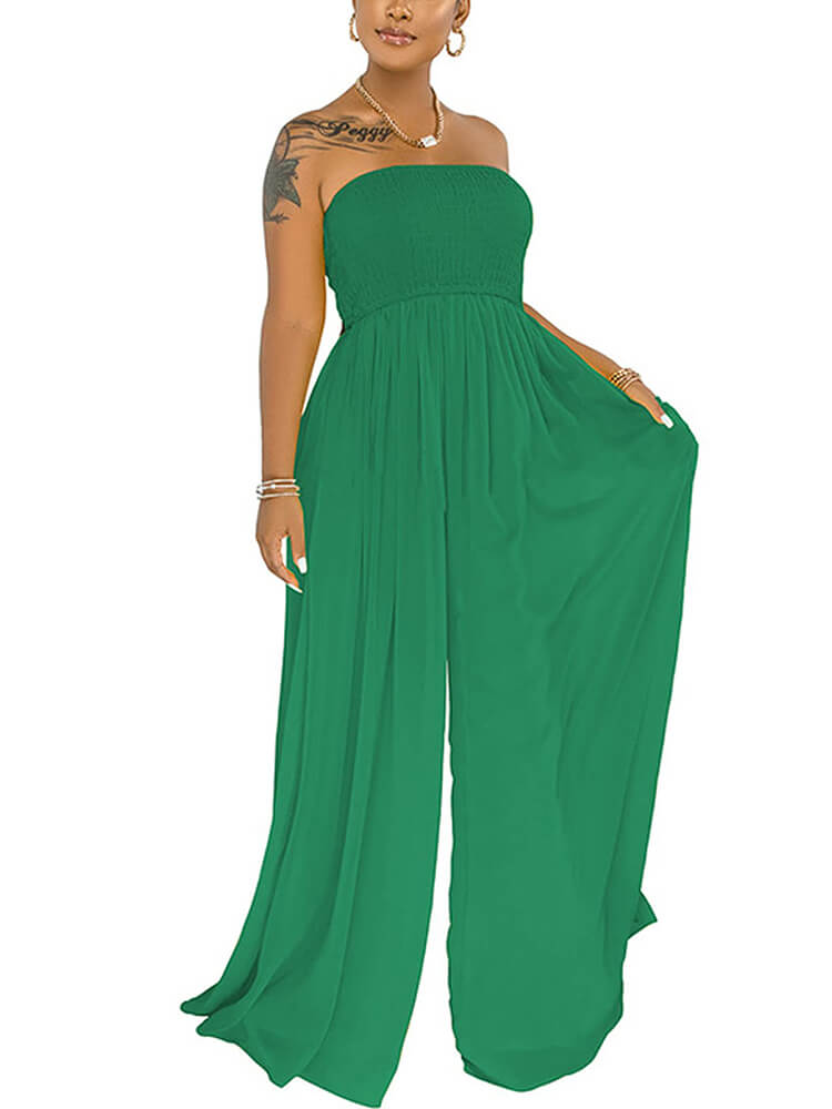 Off Shoulder Solid Color Wide Leg Jumpsuits