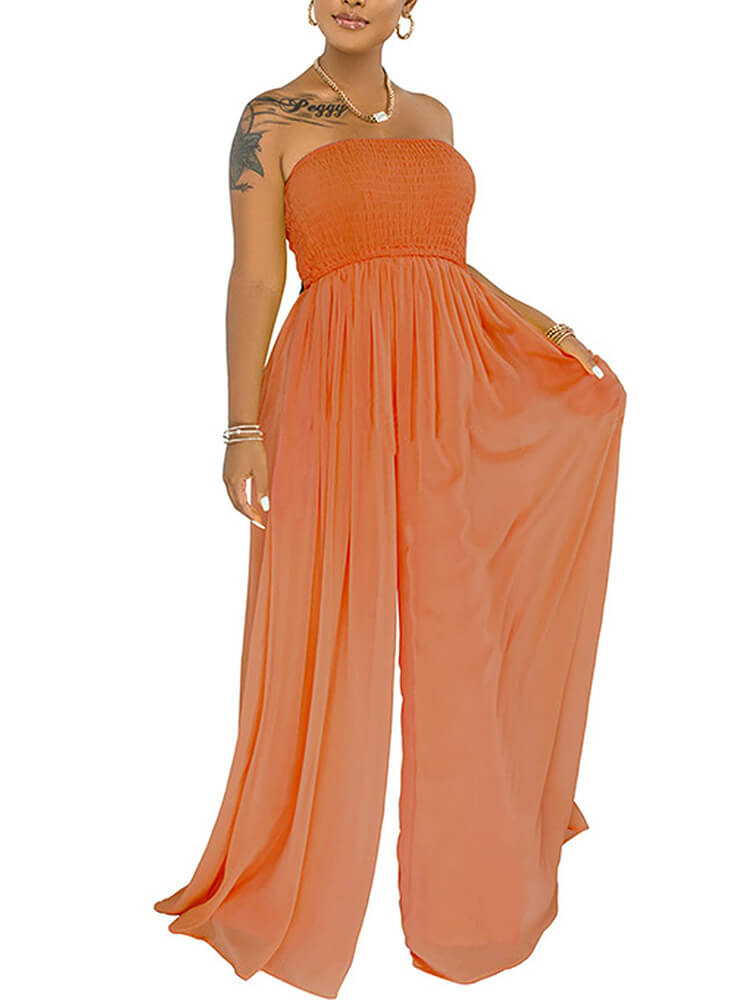 Off Shoulder Solid Color Wide Leg Jumpsuits