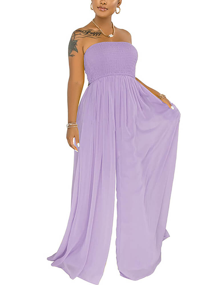 Off Shoulder Solid Color Wide Leg Jumpsuits