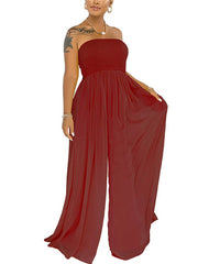 Off Shoulder Solid Color Wide Leg Jumpsuits