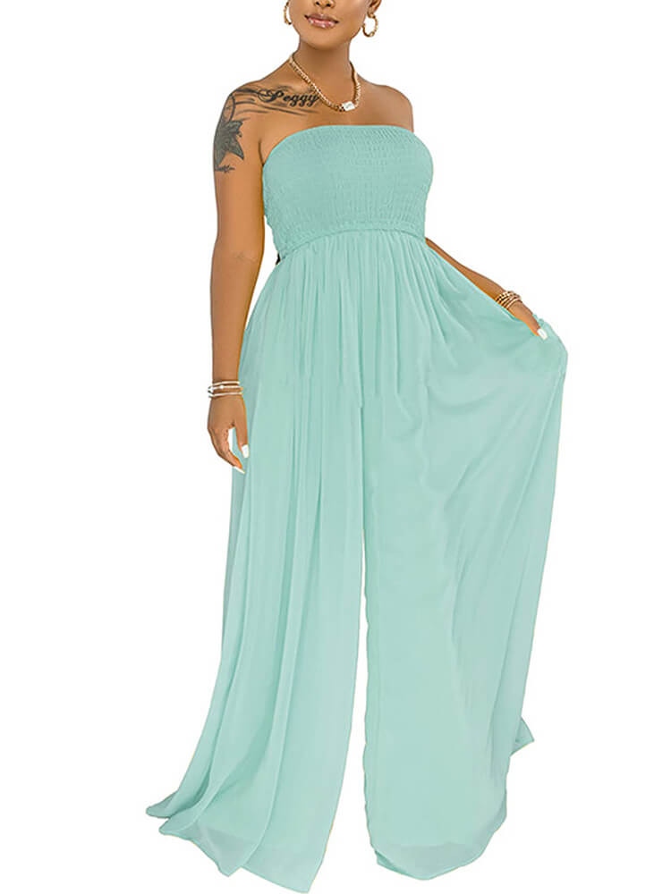 Off Shoulder Solid Color Wide Leg Jumpsuits