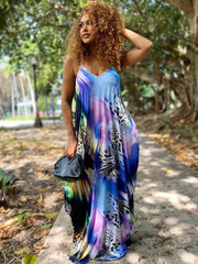 Spaghetti Strap Tie Dye Print Maxi Dress