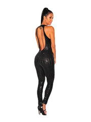 Sleeveless Halter Backless Sequin Bodycon Jumpsuits