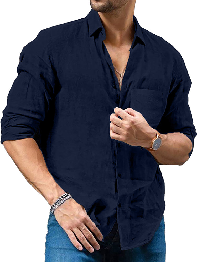 Mens Casual Linen Long Sleeve Shirts