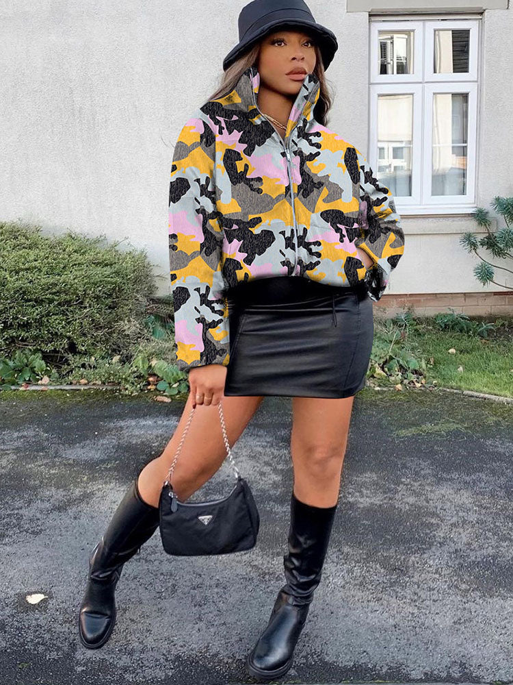 Long Sleeves Printed Zipper Coats