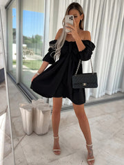 Puff Sleeve Off Shoulder Ruffle Mini Dresses