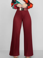 Solid Color Pleated Wide Leg Long Pants