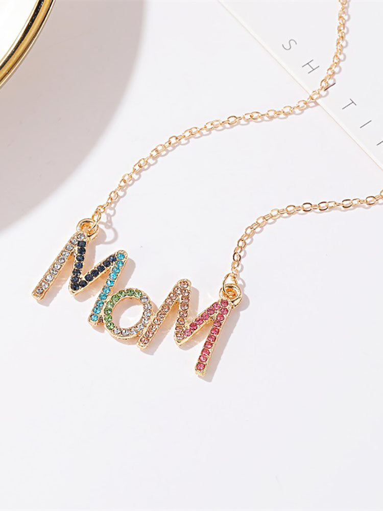 Colorful Rhinestone Letter Mom Necklaces