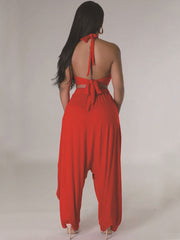 Tie Up Backless Crop Top & Harem Long Pants