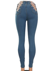 Denim Criss Cross Lace Up Bodycon Skinny Pants