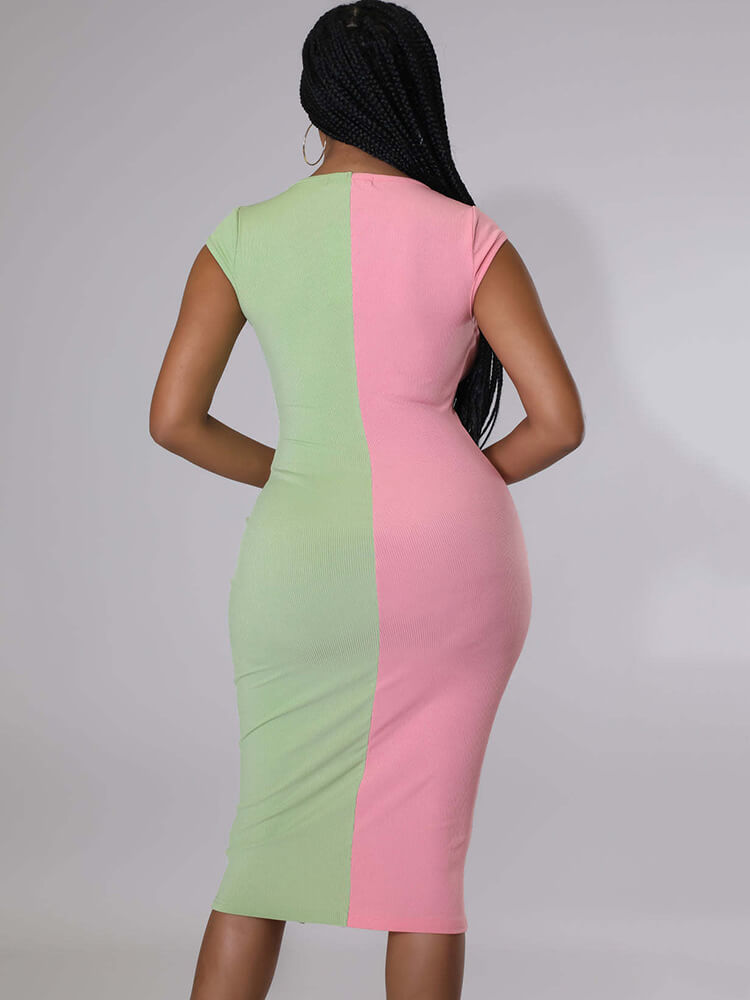 Sleeveless Color Block Bodycon Midi Dresses