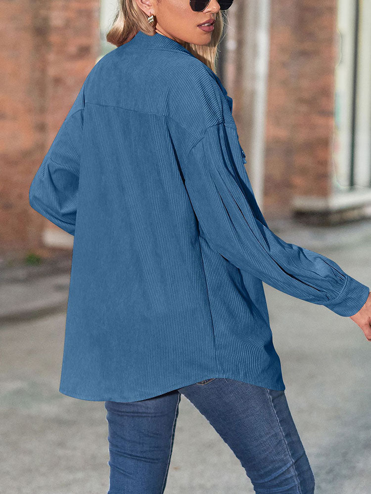 Lantern Sleeve Button Down Shirt Jacket