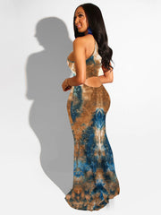 Sleecveless Cut Out Print Maxi Dresses