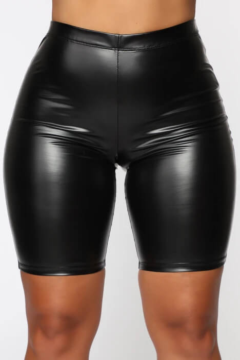 PU Elastic High Waist Solid Bodycon Shorts