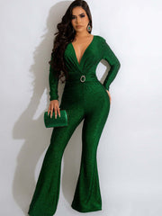 Glitter Long Sleeves Zipper Jumpsuits