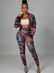 Two Piece Graffiti Zipper Jackets & Skinny Pants