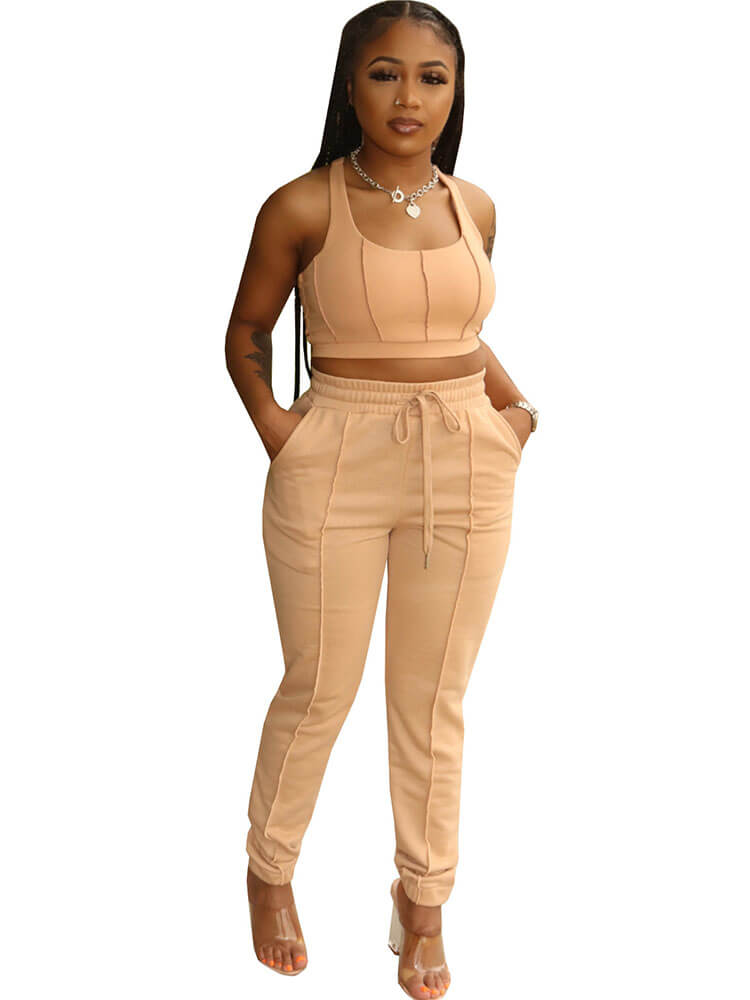 Racerback Crop Top & Drawstring Long Pants