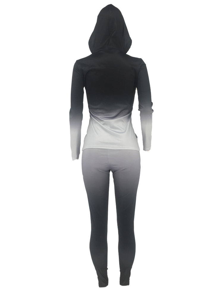 Two Piece Gradient Hoodie & Bodycon Long Pants